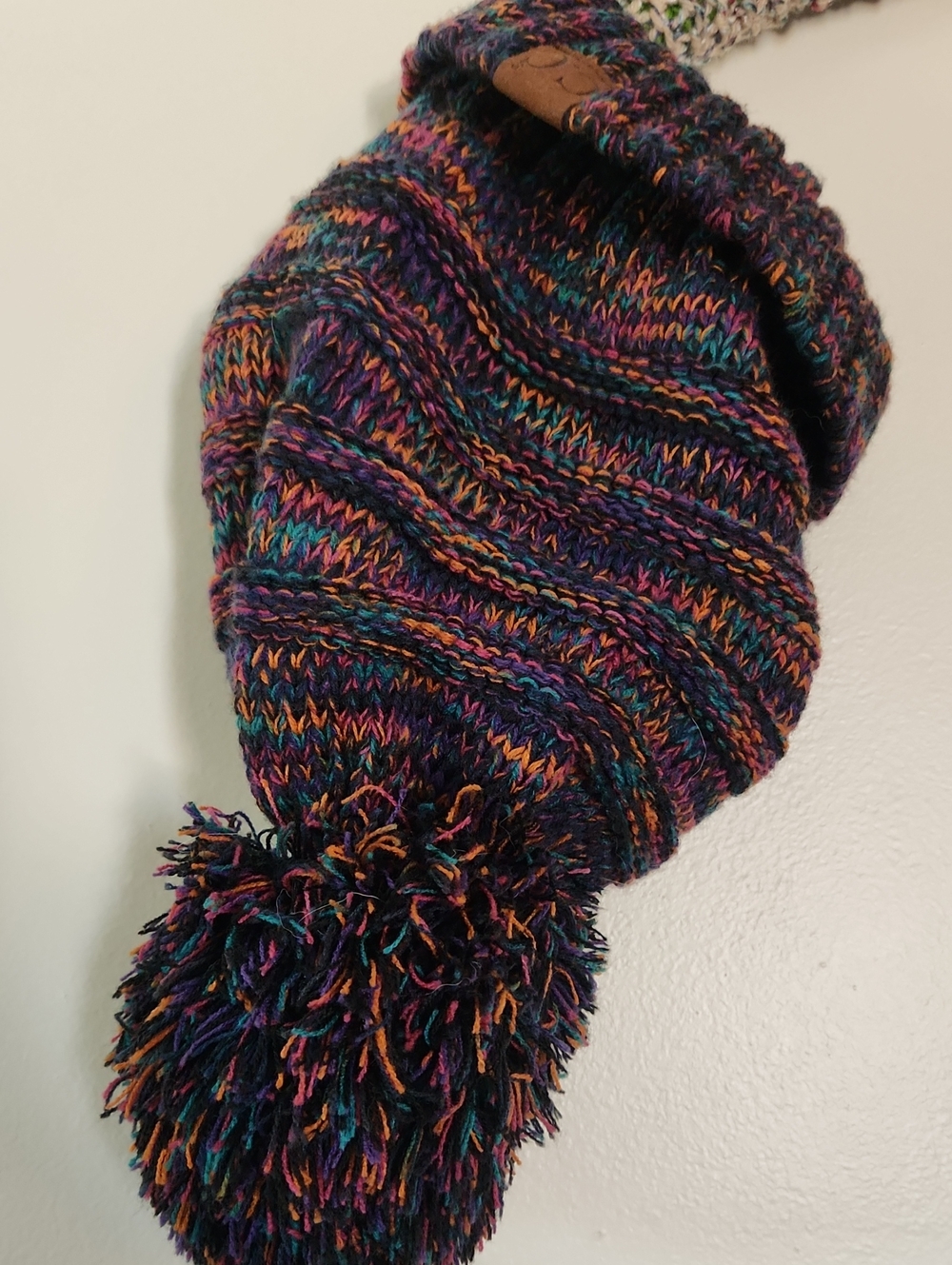C.C Multicolor Knit Pom Beanie - Navy, Purple, Teal, Orange